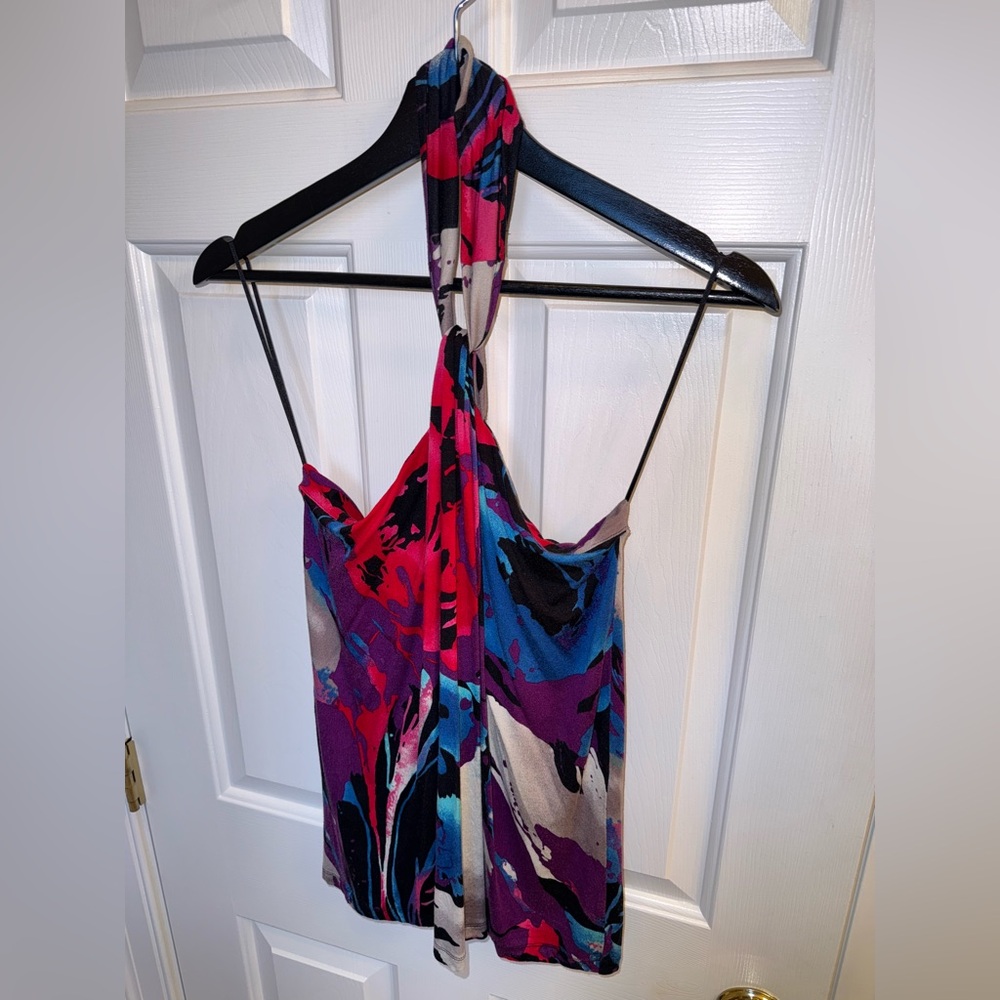 Express Multicolor Party Print Halter Top, Size XS - Picture 5 of 16